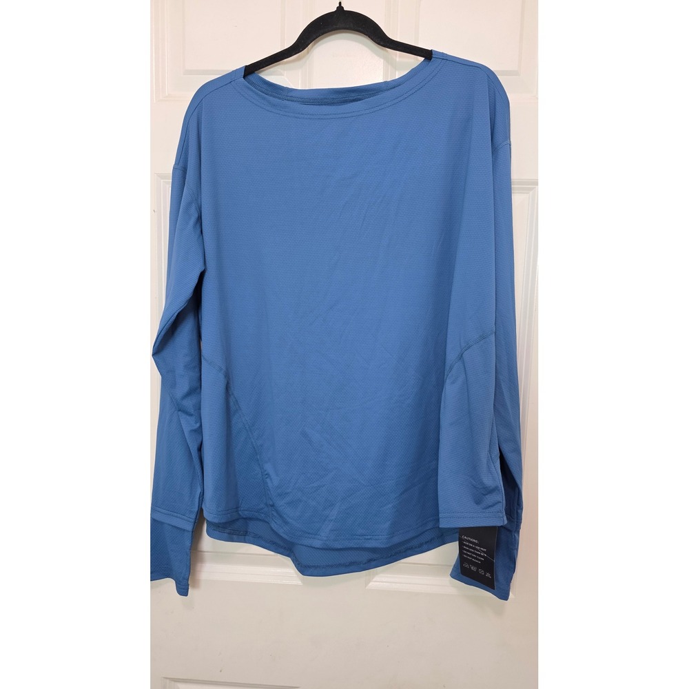 NEW Loovoo Fitness Yoga  Womens 2XL Blue Long Sleeve Thumbhole Athletic Shirt